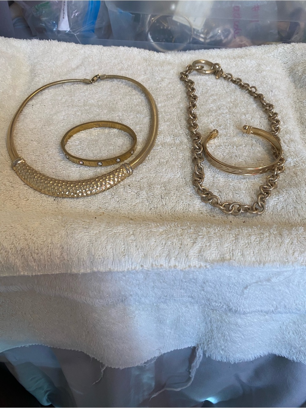 Gold-Tone Women's Bracelet Set — Mixed Link & Bangle Styles